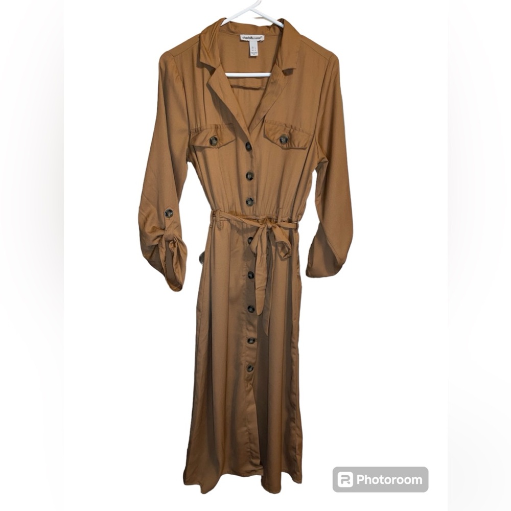 charolette russe tan button down dress NWOT